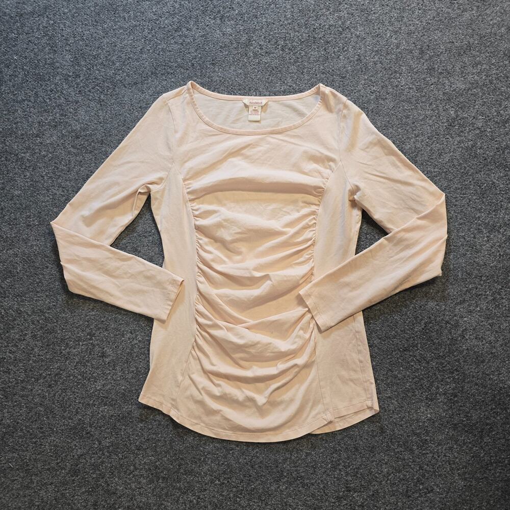 Sundance Top Womens Size Medium Beige Tan Ruched Long Sleeve Stretchy Capsule